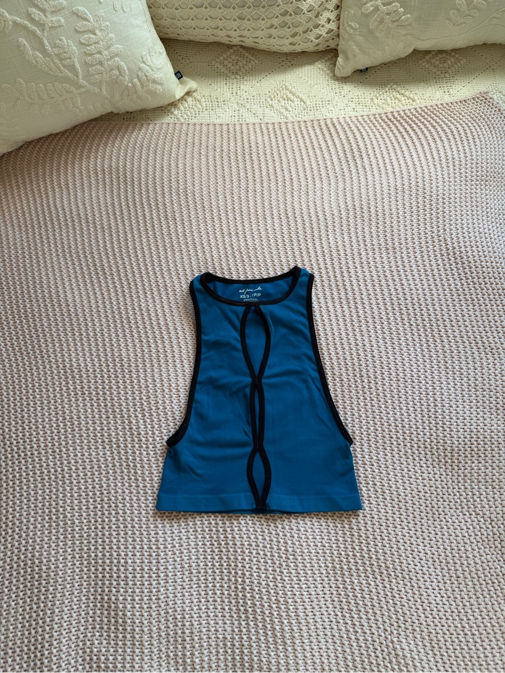 Blue Crop Tank with Black Trim